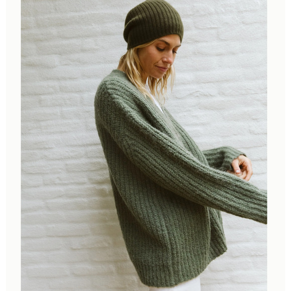 Jenni Kayne Cocoon Cardigan Sz M Olive Green Alpaca wool blend cardigan buttons - Picture 3 of 10